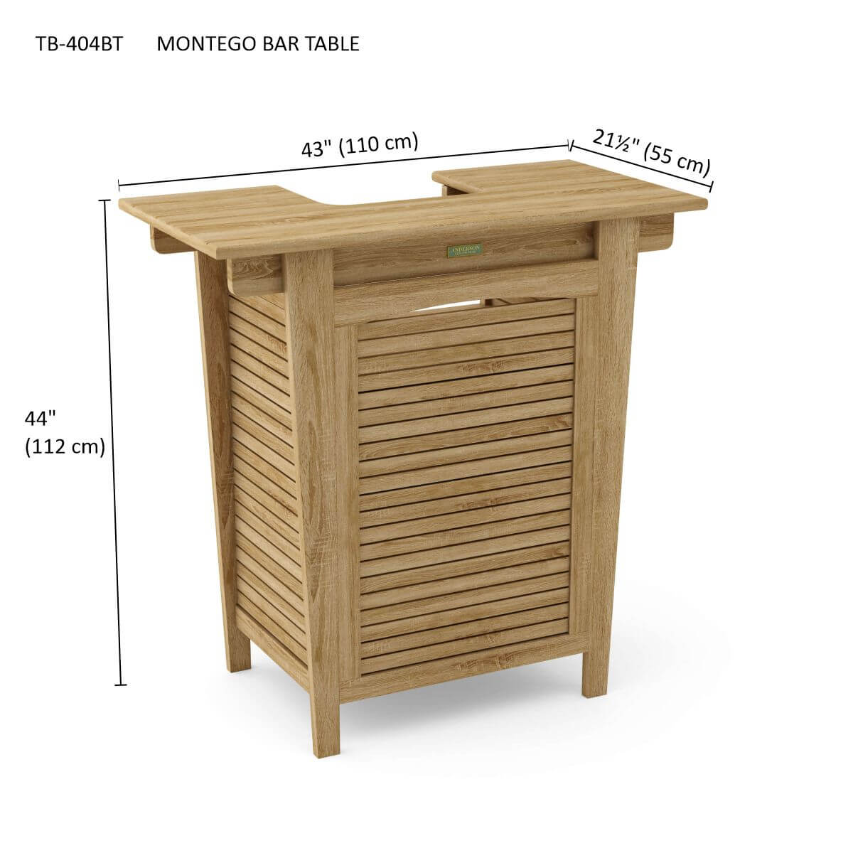Anderson Teak Montego Bar Table — Bar-Height Table for Outdoor Bar Service