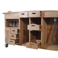 Anderson Teak Outdoor Bar Table Equipped with 7 drawers and 1 cabinet, wine glass hangers, removable ice bucket and integrated aluminum sink