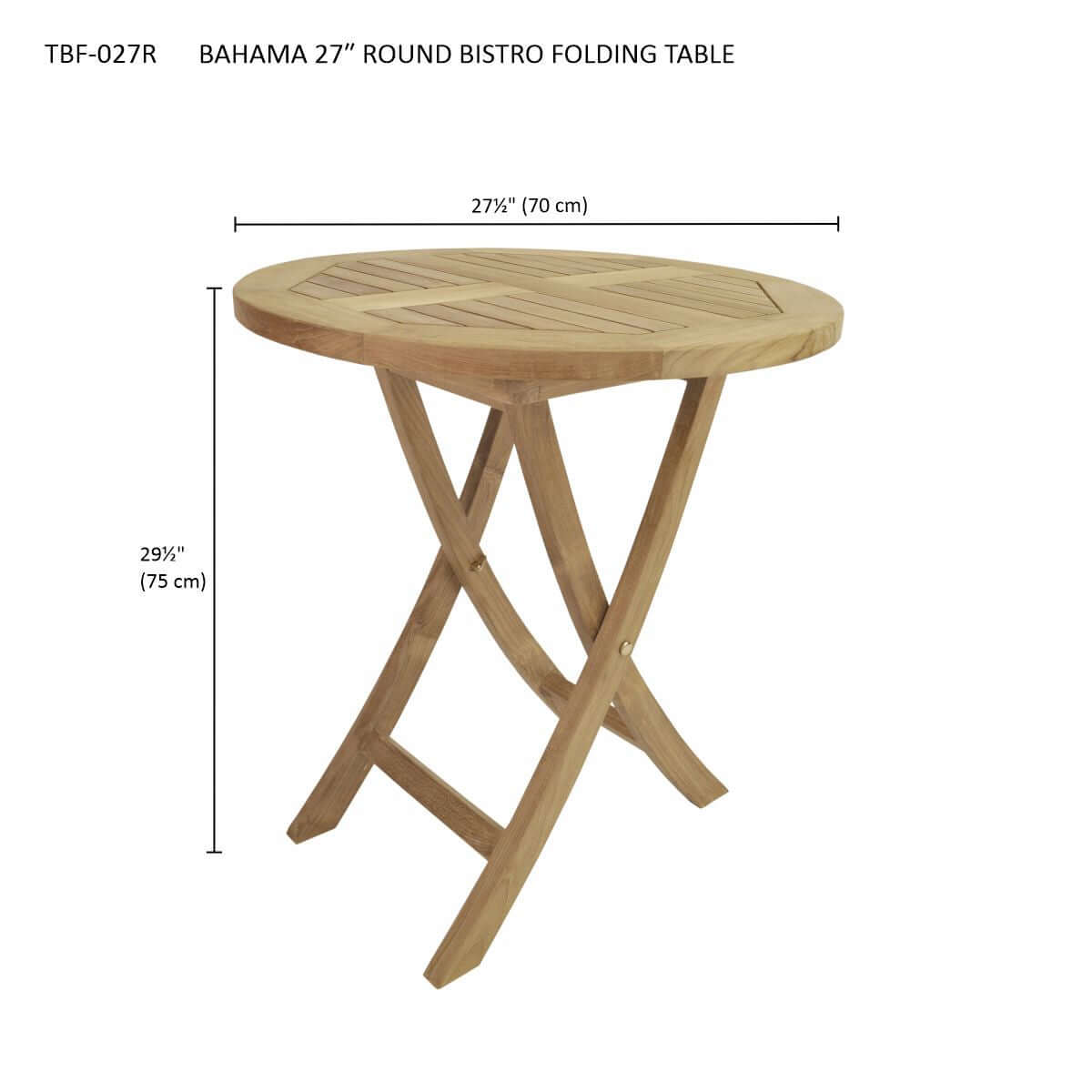 Anderson Teak Bahama 27 Round Bistro Folding Table Top View of Tabletop Surface
