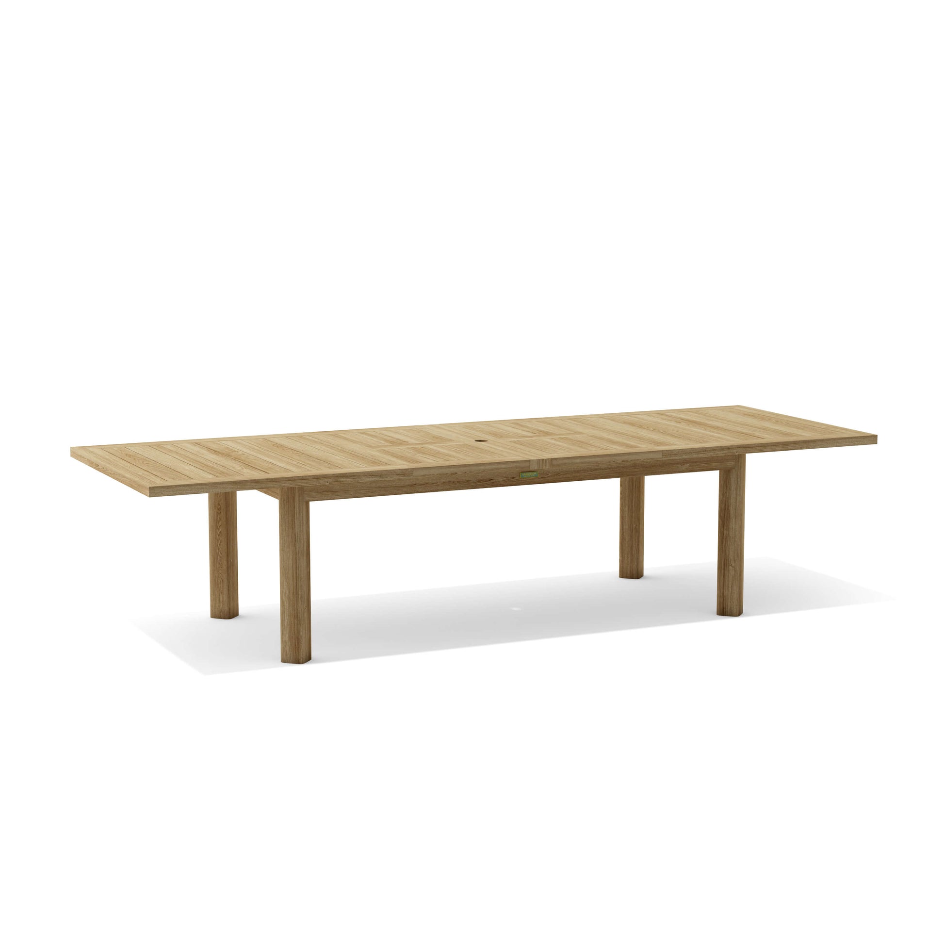 Teak rectangular double extension outdoor dining table, seats up to 12 people for large dinners or parties