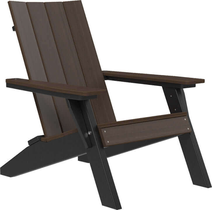 LuxCraft urban outdoor Adirondack chair with contoured seat and backrest providing ergonomic relaxation