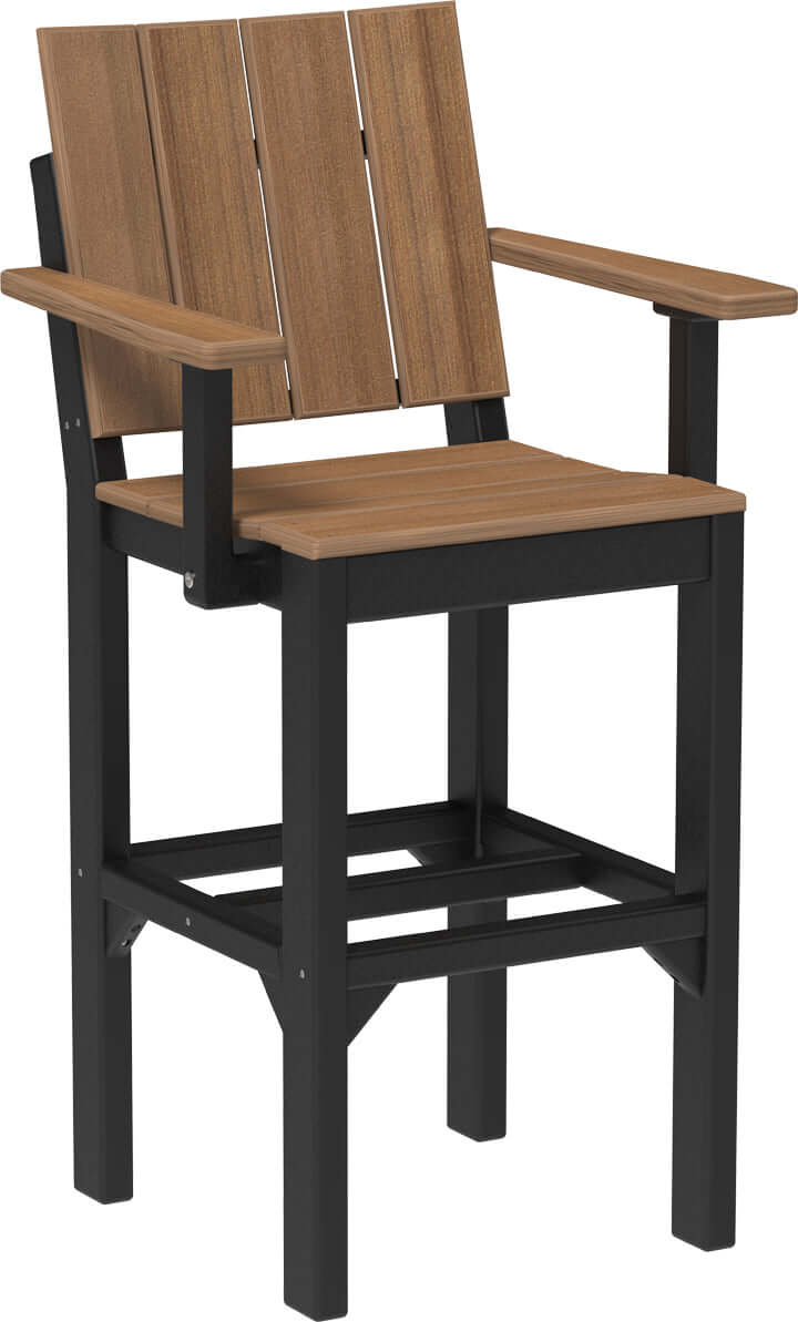 LuxCraft Outdoor Urban Arm Chair | Bar Height in Antique Mahogany and Black — wide-armrest patio chair, fade-resistant poly