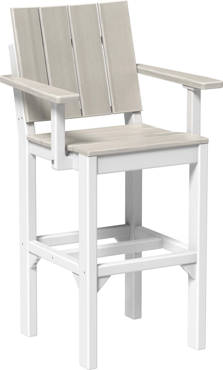 LuxCraft Outdoor Urban Arm Chair | Bar Height in Birch and White — recycled poly outdoor chair for outdoor patio seating