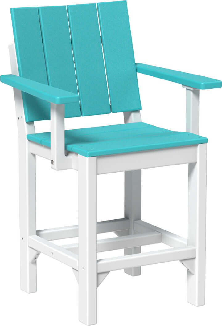 LuxCraft Outdoor Urban Arm Chair | Counter Height in Aruba Blue and White — Amish-crafted recycled poly, weather-resistant design