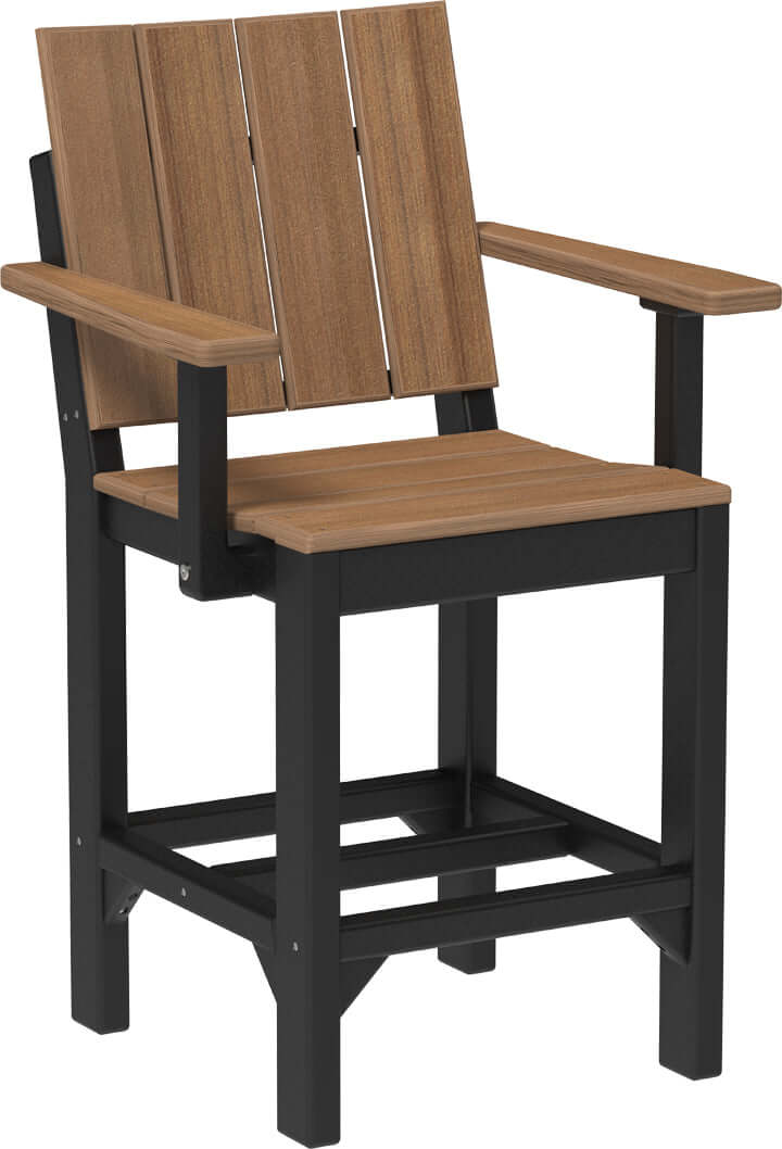 LuxCraft Outdoor Urban Arm Chair | Counter Height in Antique Mahogany and Black — recycled poly outdoor chair for outdoor patio seating