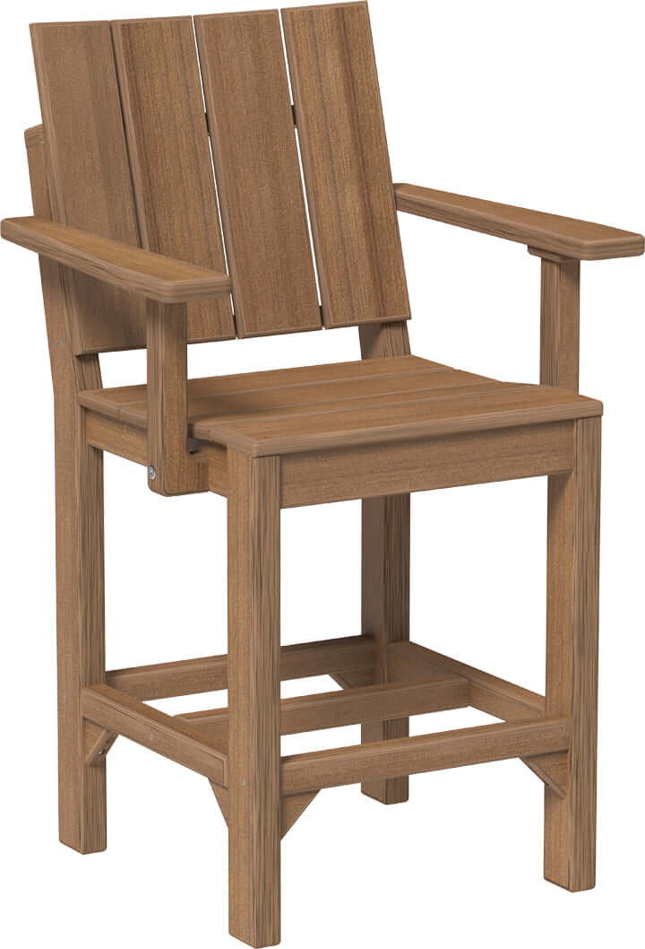 LuxCraft Outdoor Urban Arm Chair | Counter Height in Antique Mahogany — wide-armrest patio chair, fade-resistant poly