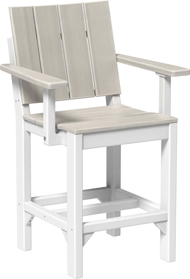 LuxCraft Outdoor Urban Arm Chair | Counter Height in Birch and White — Amish-crafted recycled poly, 20-year poly durability