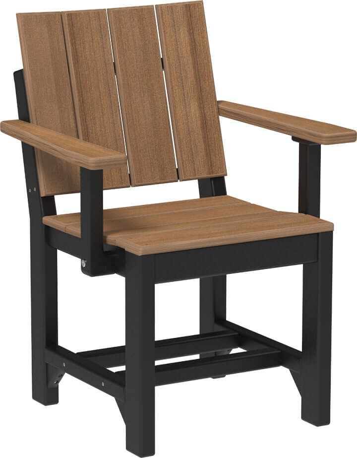 LuxCraft Outdoor Urban Arm Chair | Dining Height in Antique Mahogany and Black — recycled poly outdoor chair for outdoor patio seating