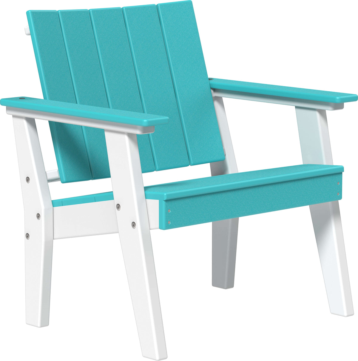 LuxCraft Urban Chat Chair in Aruba Blue and White — recycled poly outdoor chair for outdoor patio seating