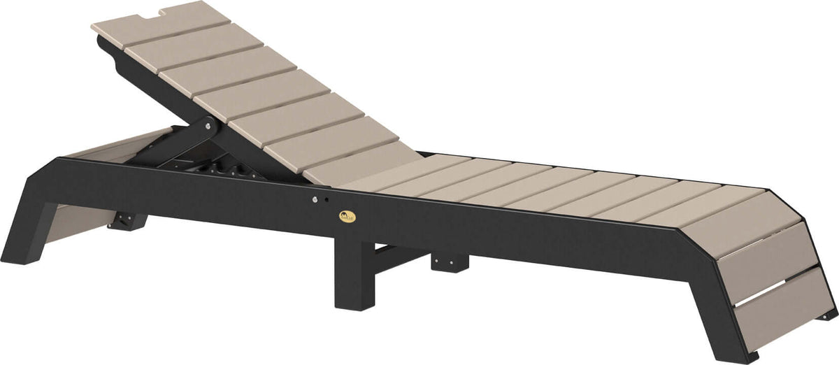 LuxCraft Urban Chaise Lounge in Weatherwood and Black — wheel-mounted poolside design, fade-resistant poly