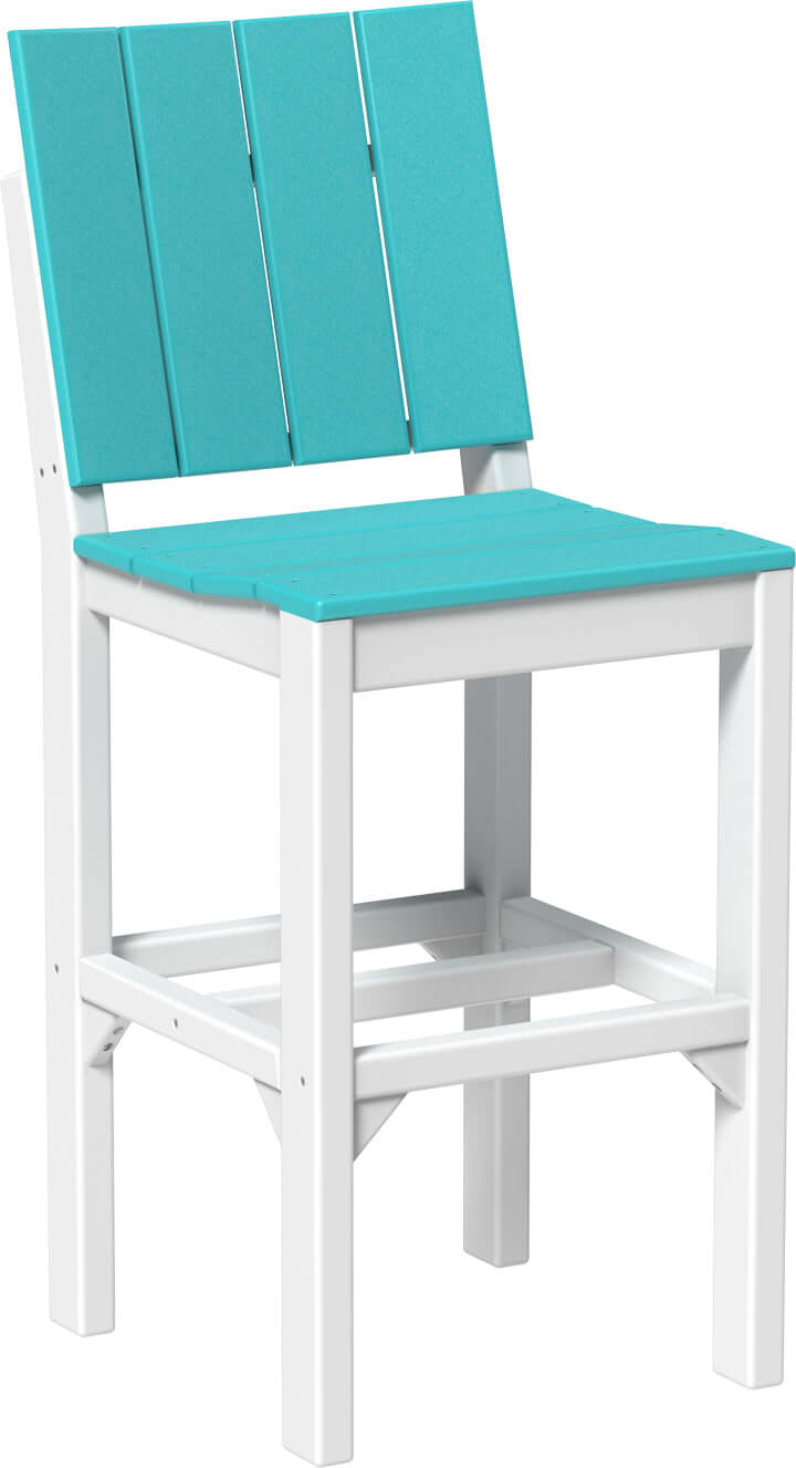 LuxCraft Outdoor Urban Side Chair | Bar Height in Aruba Blue and White — side profile view, wide-armrest patio chair