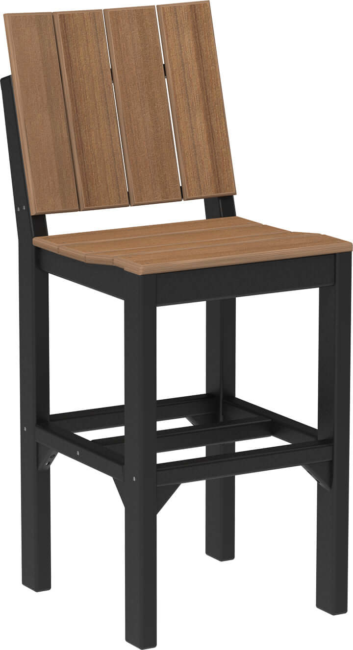LuxCraft Outdoor Urban Side Chair | Bar Height in Antique Mahogany and Black — side profile view, slatted poly chair construction