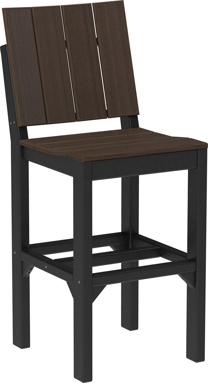 LuxCraft Outdoor Urban Side Chair | Bar Height in Brazilian Walnut and Black — side profile view, slatted poly chair construction