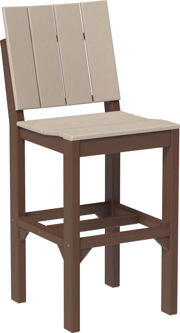 Bar height outdoor urban side chair available in earth tones, tropical and premium woodgrain finishes