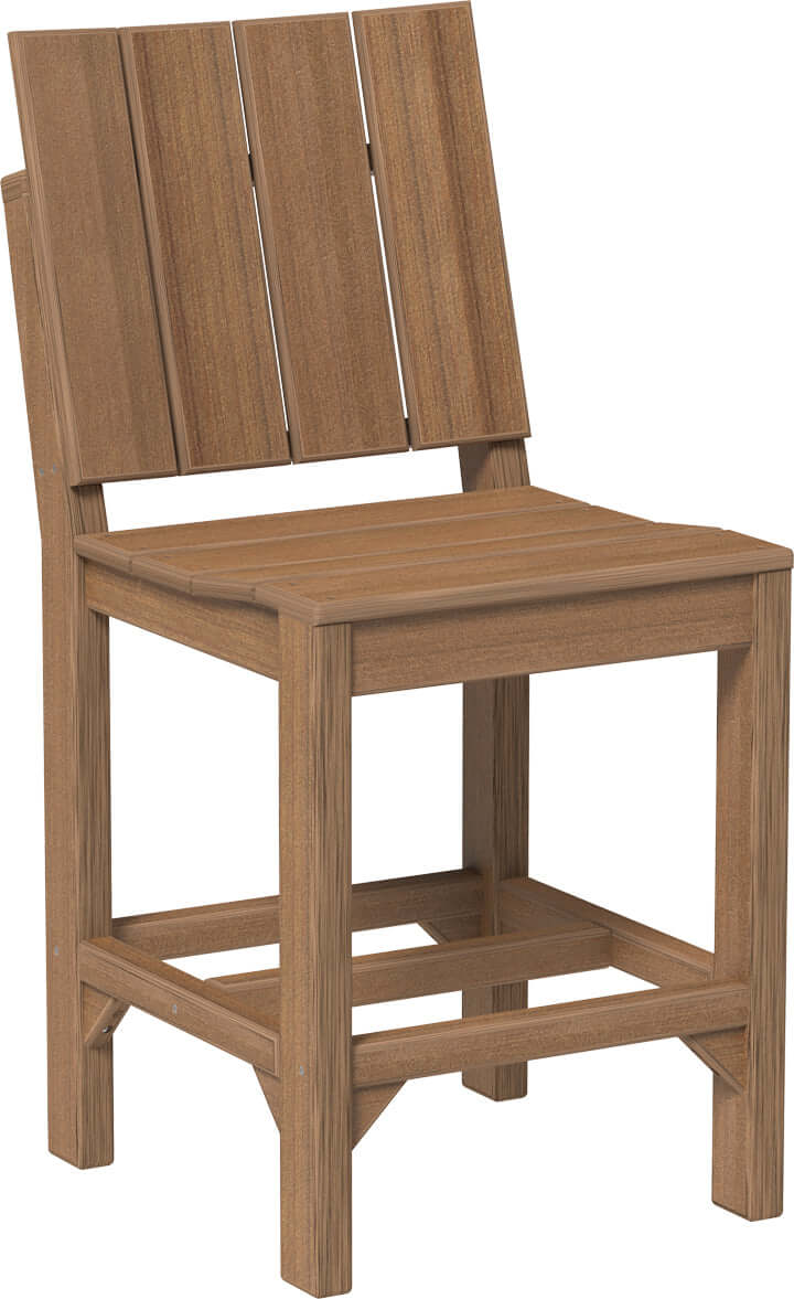 LuxCraft Outdoor Urban Side Chair | Counter Height in Antique Mahogany — side profile view, slatted poly chair construction