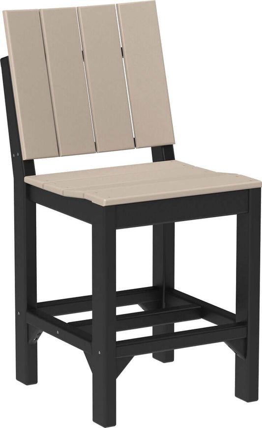 LuxCraft Outdoor Urban Side Chair | Counter Height in Weatherwood and Black — side profile view, slatted poly chair construction