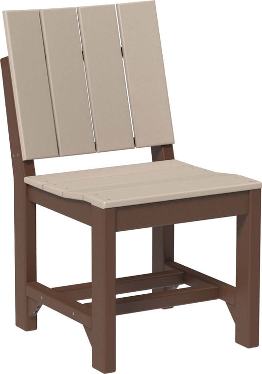 LuxCraft Urban Dining Table Set with Urban Side Chairs in Weatherwood and Chestnut Brown — side profile view, recycled poly tabletop