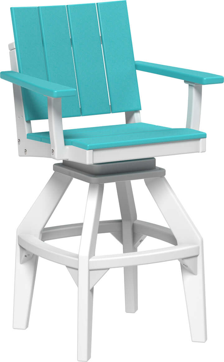 LuxCraft Urban Swivel Chair | Bar Height in Aruba Blue and White — recycled poly outdoor chair for outdoor patio seating