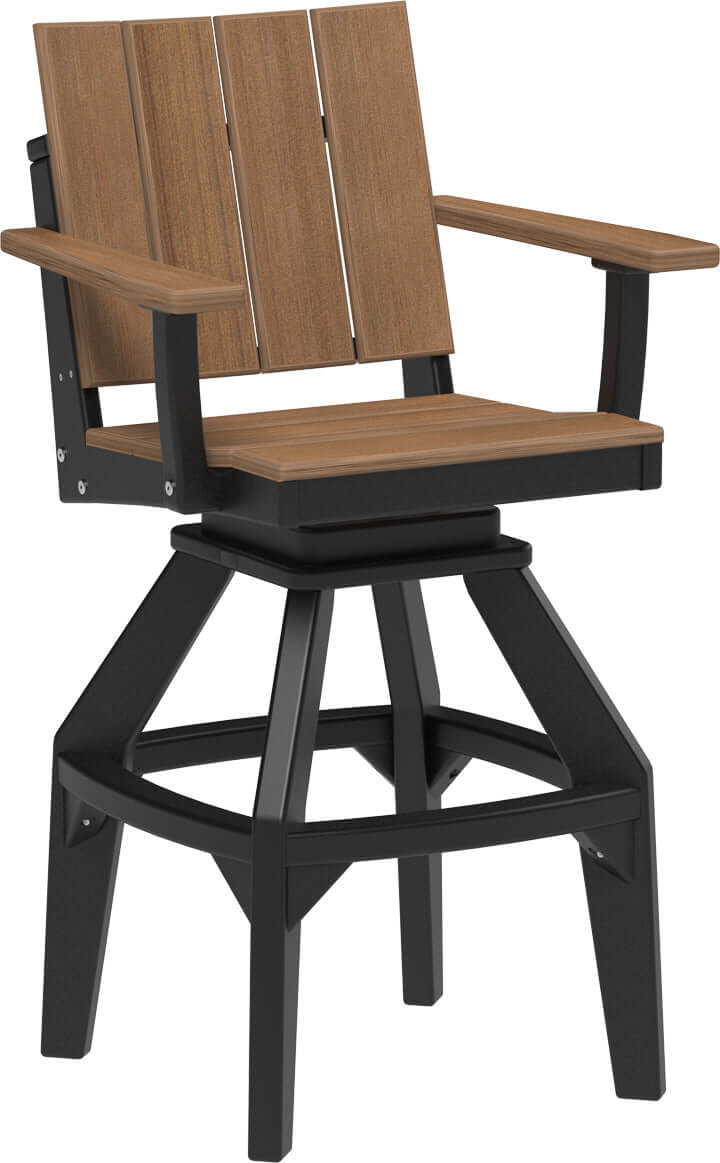 LuxCraft Urban Swivel Chair | Bar Height in Antique Mahogany and Black — Amish-crafted recycled poly, 20-year poly durability