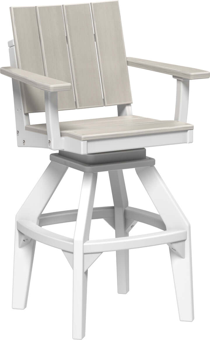 LuxCraft Urban Swivel Chair | Bar Height in Birch and White — wide-armrest patio chair, recycled HDPE construction