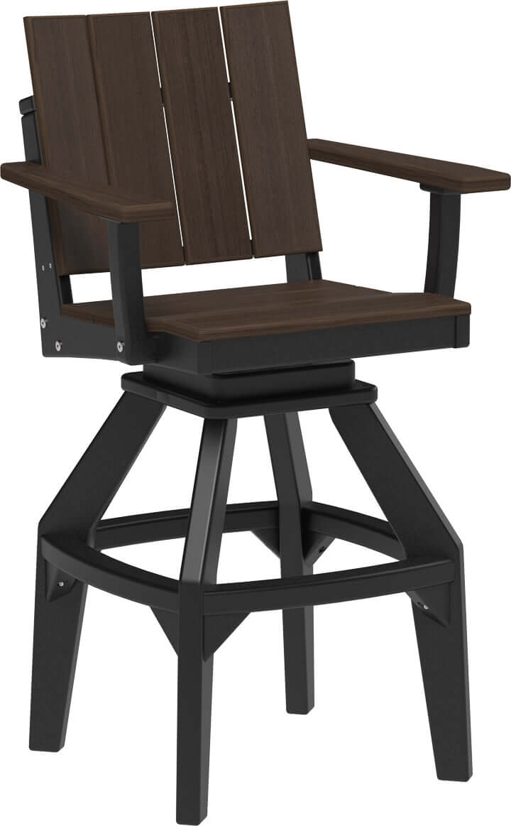 LuxCraft Urban Swivel Chair | Bar Height in Brazilian Walnut and Black — recycled poly outdoor chair for outdoor patio seating