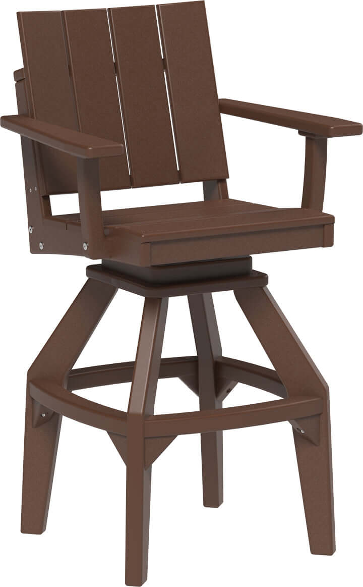 LuxCraft Urban Swivel Chair | Bar Height in Chestnut Brown — wide-armrest patio chair, long-life recycled poly