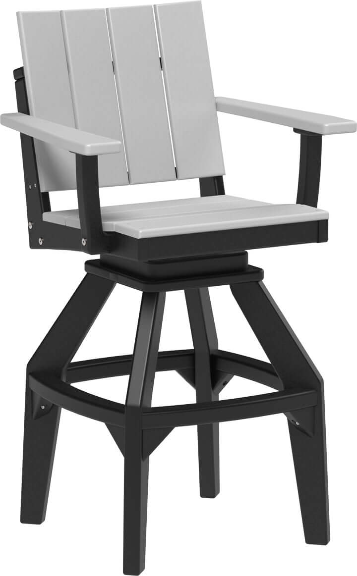 LuxCraft Urban Swivel Chair | Bar Height in Dove Gray and Black — recycled poly outdoor chair for outdoor patio seating