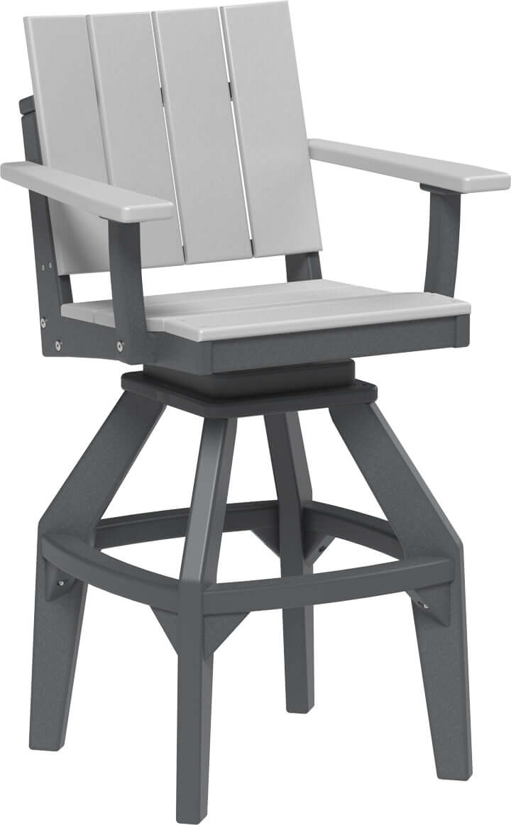 LuxCraft Urban Swivel Chair | Bar Height in Dove Gray and Slate — Amish-crafted recycled poly, 20-year poly durability