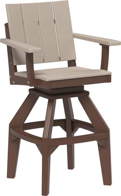 LuxCraft Urban Swivel Chair | Bar Height in Weatherwood and Chestnut Brown — Amish-crafted recycled poly, commercial-grade poly