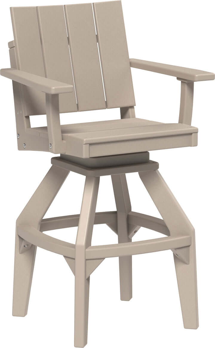 LuxCraft Urban Swivel Chair | Bar Height in Weatherwood — wide-armrest patio chair, recycled HDPE construction
