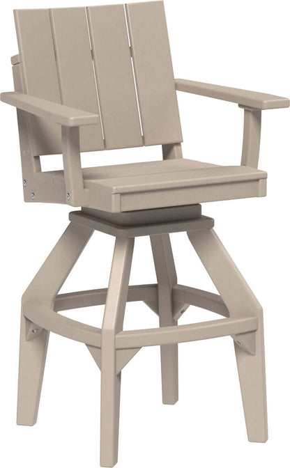 LuxCraft Urban Swivel Chair | Bar Height in Weatherwood — wide-armrest patio chair, recycled HDPE construction
