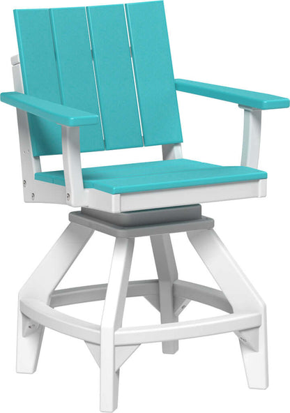 LuxCraft Urban Swivel Chair | Counter Height in Aruba Blue and White — wide-armrest patio chair, fade-resistant poly