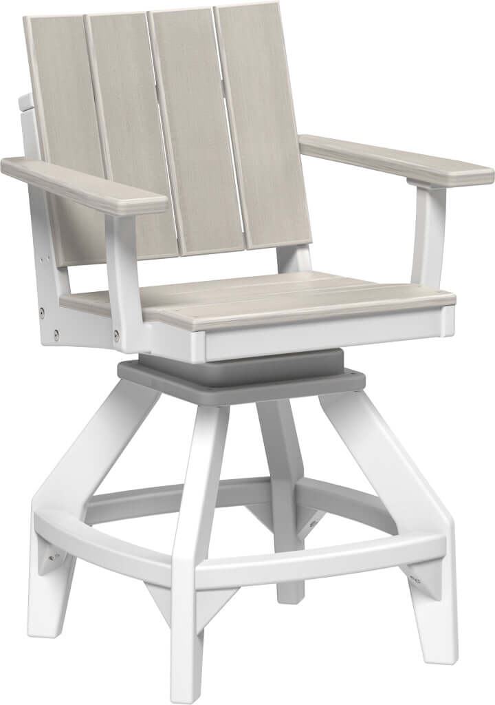 LuxCraft Urban Swivel Chair | Counter Height in Birch and White — wide-armrest patio chair, recycled HDPE construction