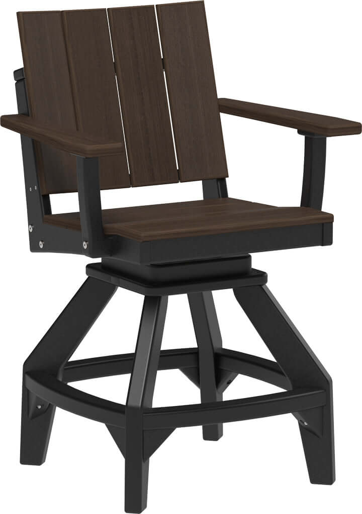 LuxCraft Urban Swivel Chair | Counter Height in Brazilian Walnut and Black — Amish-crafted recycled poly, commercial-grade poly