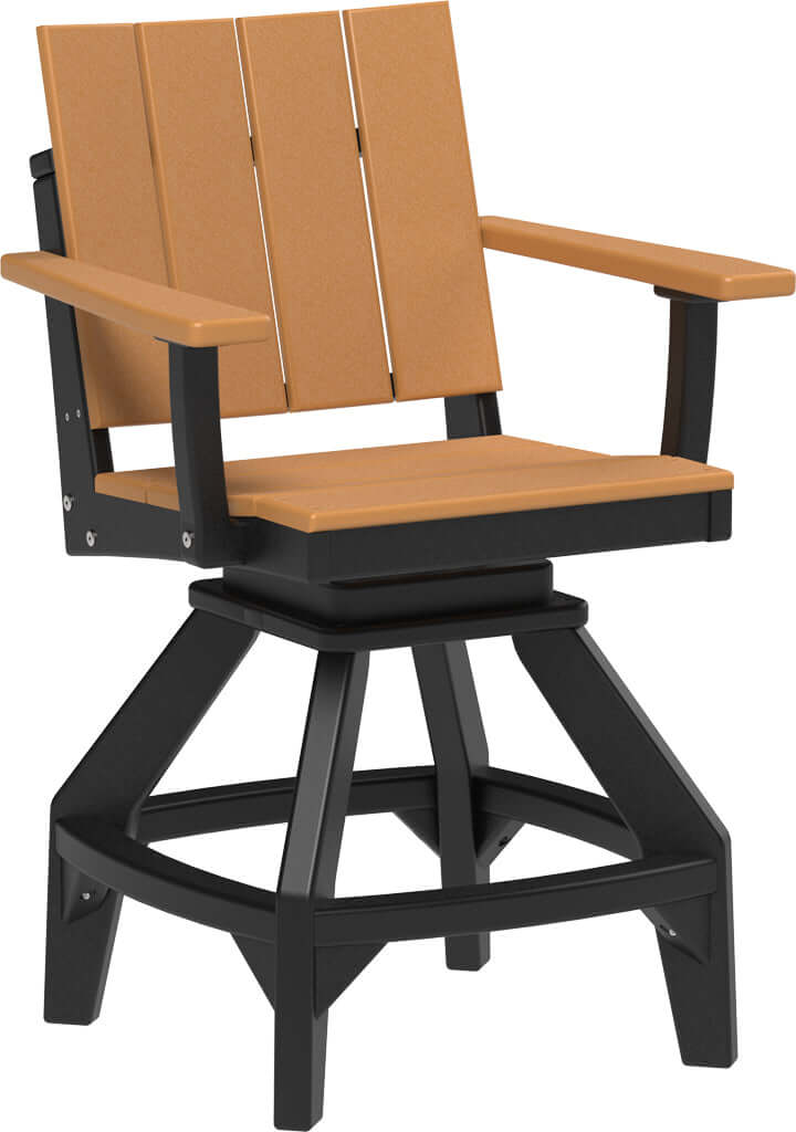 LuxCraft Urban Swivel Chair | Counter Height in Cedar and Black — wide-armrest patio chair, long-life recycled poly