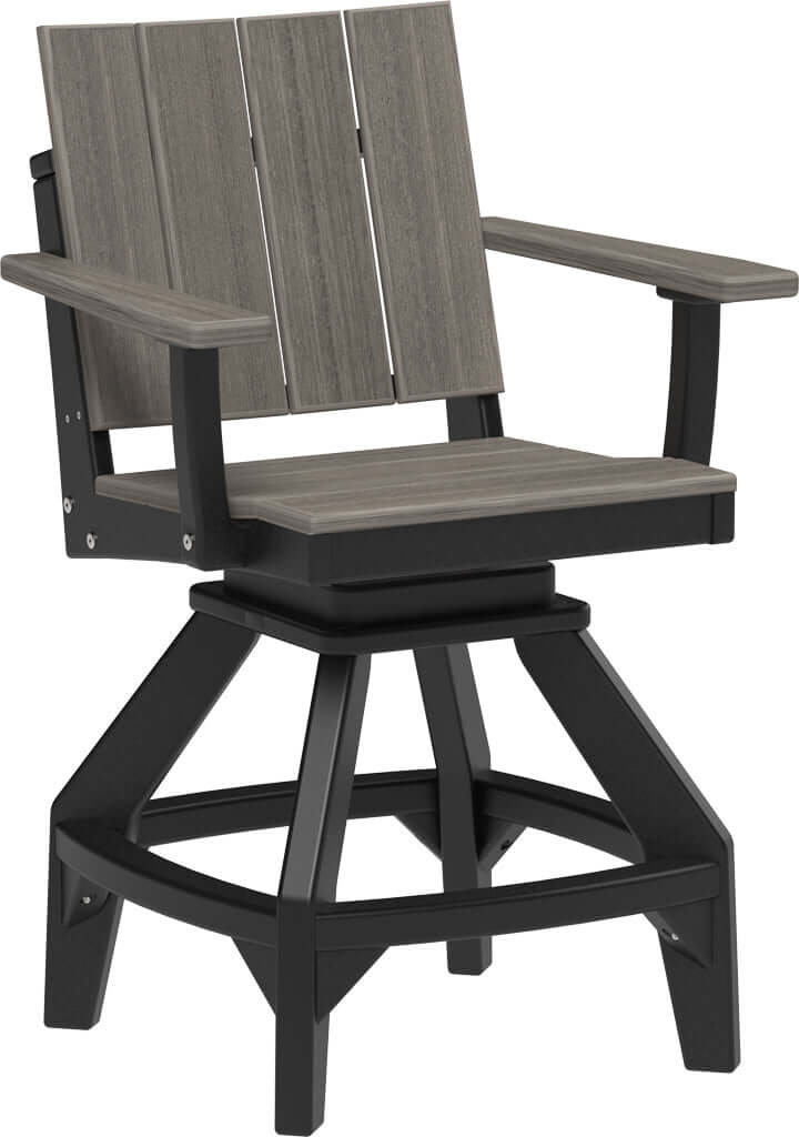 LuxCraft Urban Swivel Chair | Counter Height in Coastal Gray and Black — wide-armrest patio chair, fade-resistant poly