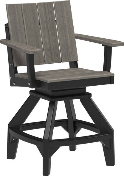 LuxCraft Urban Swivel Chair | Counter Height in Coastal Gray and Black — wide-armrest patio chair, fade-resistant poly