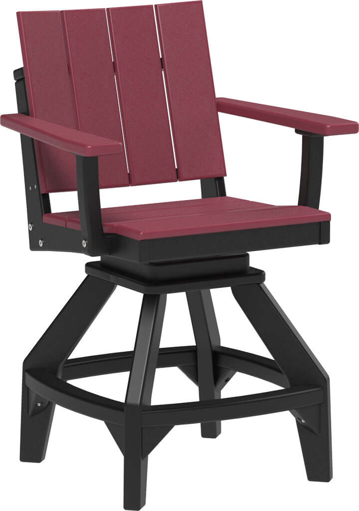 LuxCraft Urban Swivel Chair | Counter Height in Cherrywood and Black — recycled poly outdoor chair for outdoor patio seating