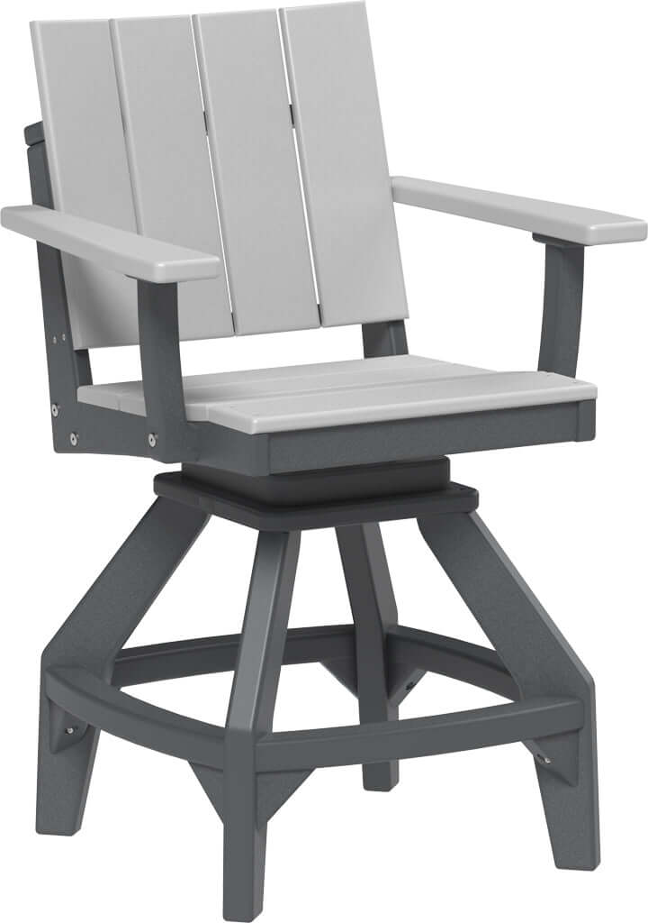 LuxCraft Urban Swivel Chair | Counter Height in Dove Gray and Slate — wide-armrest patio chair, recycled HDPE construction