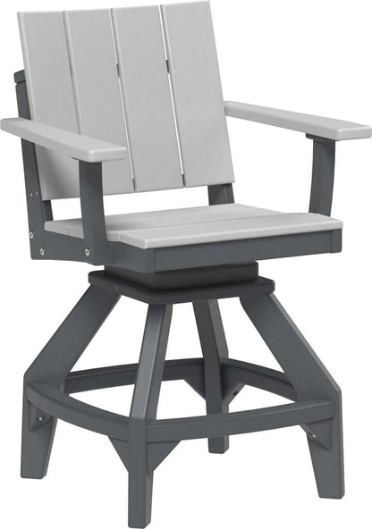 LuxCraft Urban Swivel Chair | Counter Height in Dove Gray and Slate — wide-armrest patio chair, recycled HDPE construction