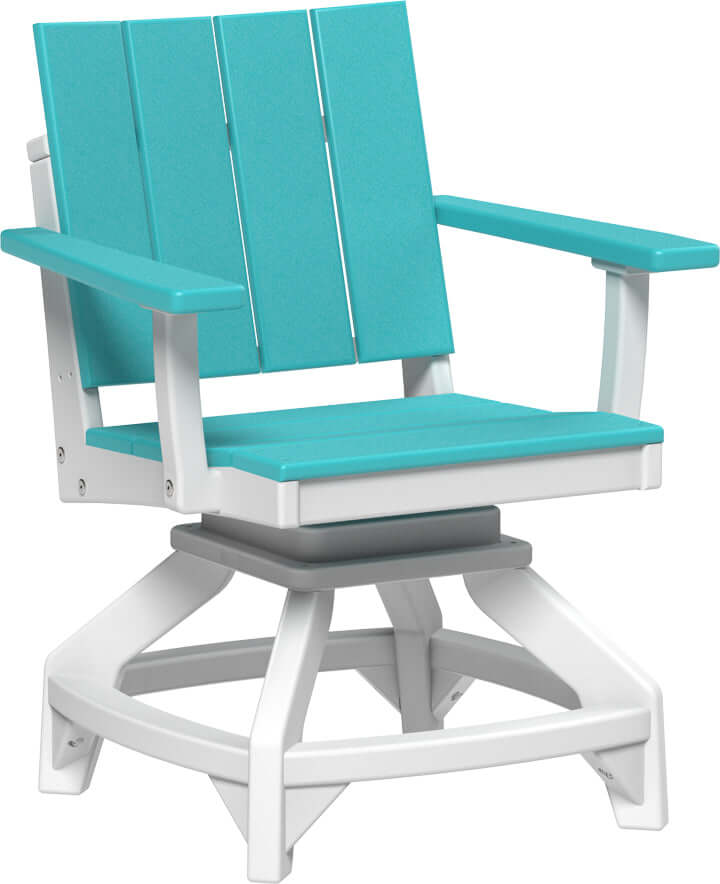 LuxCraft Urban Swivel Chair | Dining Height in Aruba Blue and White — recycled poly outdoor chair for outdoor patio seating