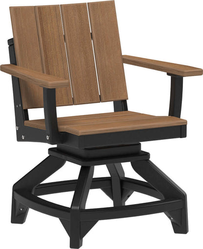 LuxCraft Urban Swivel Chair | Dining Height in Antique Mahogany and Black — wide-armrest patio chair, long-life recycled poly