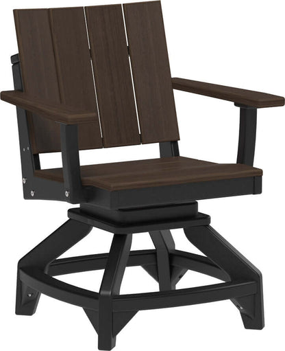 LuxCraft Urban Swivel Chair | Dining Height in Brazilian Walnut and Black — wide-armrest patio chair, fade-resistant poly