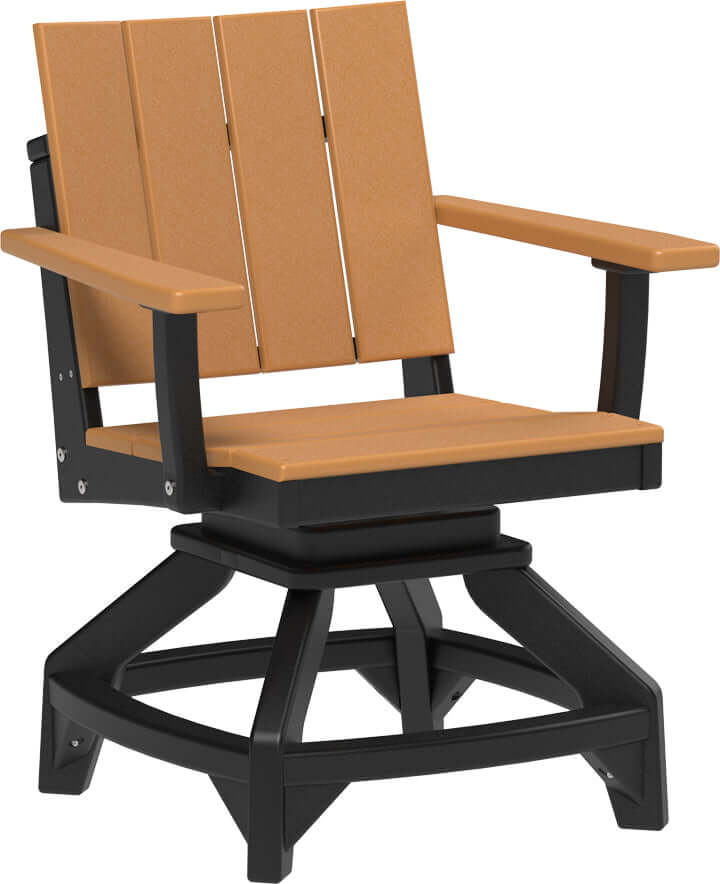 LuxCraft Urban Swivel Chair | Dining Height in Cedar and Black — recycled poly outdoor chair for outdoor patio seating
