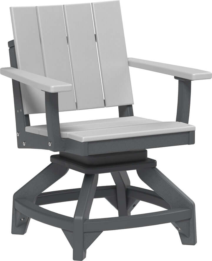 LuxCraft Urban Swivel Chair | Dining Height in Dove Gray and Slate — wide-armrest patio chair, long-life recycled poly