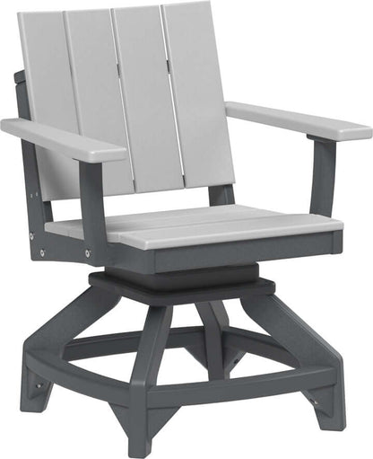 LuxCraft Urban Swivel Chair | Dining Height in Dove Gray and Slate — wide-armrest patio chair, long-life recycled poly