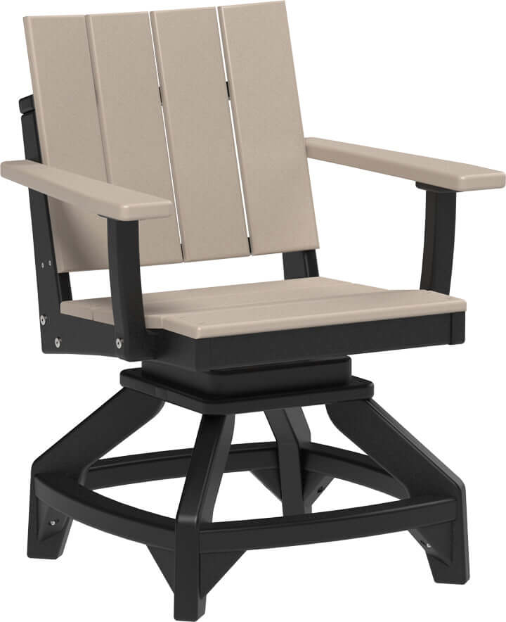 LuxCraft Urban Swivel Chair | Dining Height in Weatherwood and Black — recycled poly outdoor chair for outdoor patio seating