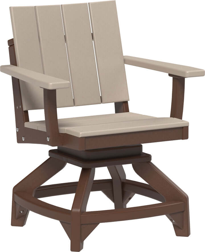 LuxCraft Urban Swivel Chair | Dining Height in Weatherwood and Chestnut Brown — Amish-crafted recycled poly, 20-year poly durability