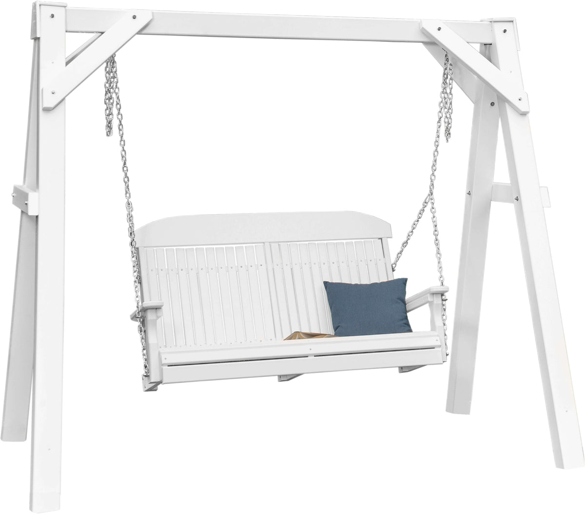 LuxCraft A-Frame Vinyl Swing Stand in White — Amish-crafted recycled poly, weather-resistant design