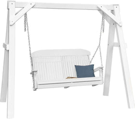 LuxCraft 5' Adirondack Swing Set with White A-Frame Vinyl Swing Stand in White — chain-hung porch swing for front-porch use